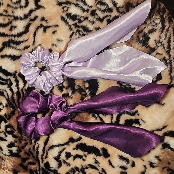 2 Silky Plum and Lavender Handmade Hair Scrunchies - Picture 4 of 4